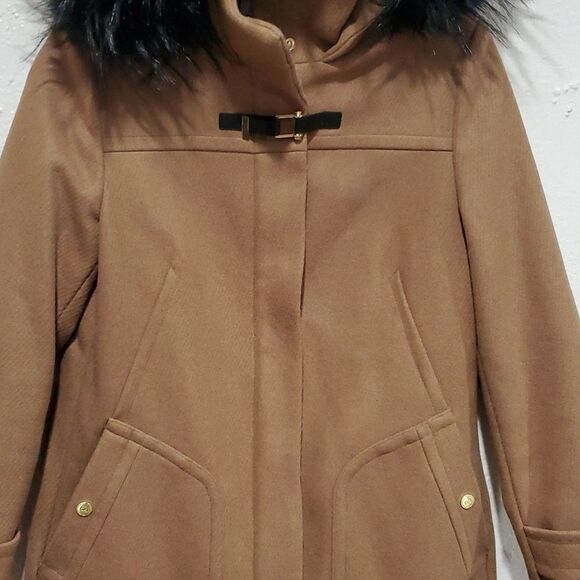 Cole Haan Wool Blend Coat with Fur Hood Size 2 - Picture 11 of 16